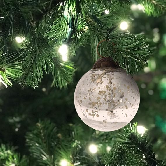 Luna Bazaar Small Mercury Glass Ball Ornament (2 to 2.25-Inch, Silver, Ava, Single) - Great Gift Idea, Vintage-Style Decorations for Christmas, Special Occasions, Home Decor and Parties