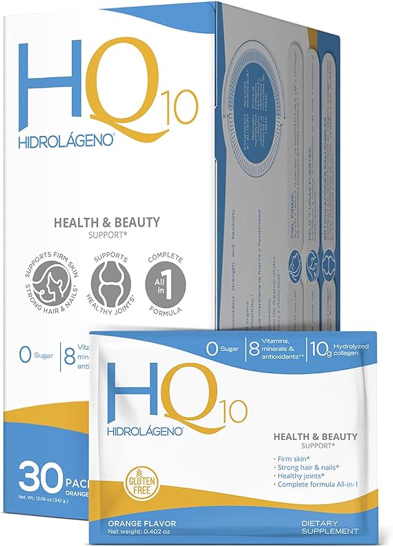Hidrolageno Q10, Hydrolyzed Collagen, Vitamins, ZINC, Antioxidants, 30 sachets per Pack, 4.2 Ounce (Pack of 1)