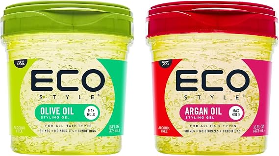 Eco Style Hair Styling Gel Bundle, Olive Oil & Argan Oil, 473 ml Each | Vegan & Alcohol-Free, Moisturising Formula, Superior Hold, For All Hair Types, Hydrates & Defines Hair, Non-Sticky