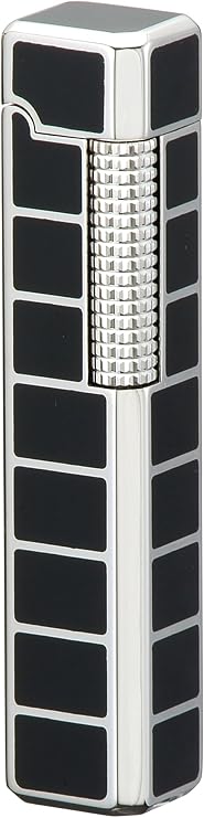 Sarome Flint Lighter for Pipe PSD36-04 Silver/Black epoxy Resin Inlaid/Diamond Cut