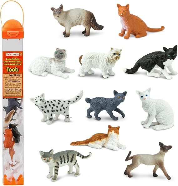 Safari Ltd. Domestic Cats TOOB - 11 Mini Figurines Including Balinese, Gray Tabby, Angora, Birman, Siamese, and More - Toy Set for Boys, Girls & Kids 3+