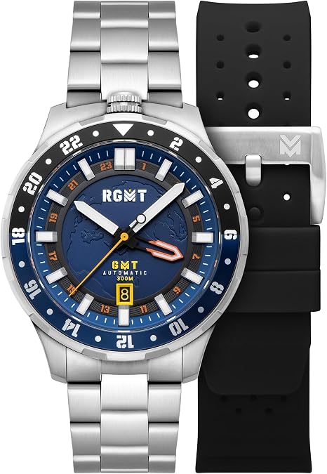 RGMT Men's 46mm Globemaster GMT Automatic Watch with Solid Stainless Steel Bracelet RG-8067