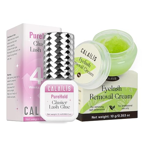 CALAILIS Lash Cluster Glue Sensitive Open Eyes Cluster Lash Glue Strong Hold 4+ Weeks, Lash Remover for Lash Extensions Low Irritation for Sensitive Skin (Aloe)