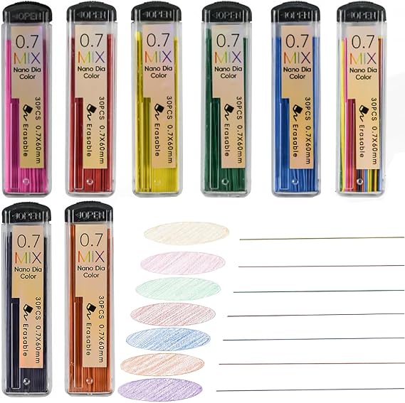 MROOFUL 240PCS Color Mechanical Pencil Leads 0.7mm Set ，HB,7 Colour，for Art Drawing Sketching, Writing, Diy-8 Tube