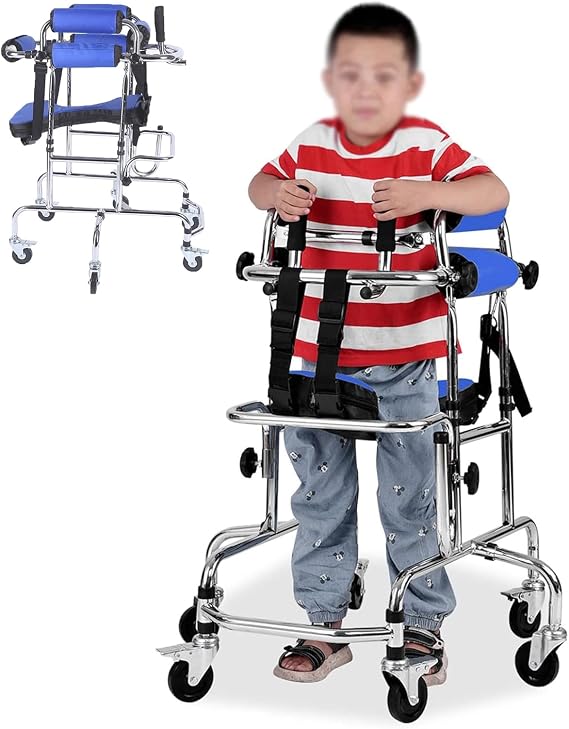 Adjustable Height Paediatric Walking Aid, Lightweight Aluminium Rollator for Disabled Kids, Portable Stand Upright Walker, Adjustable Seat, for