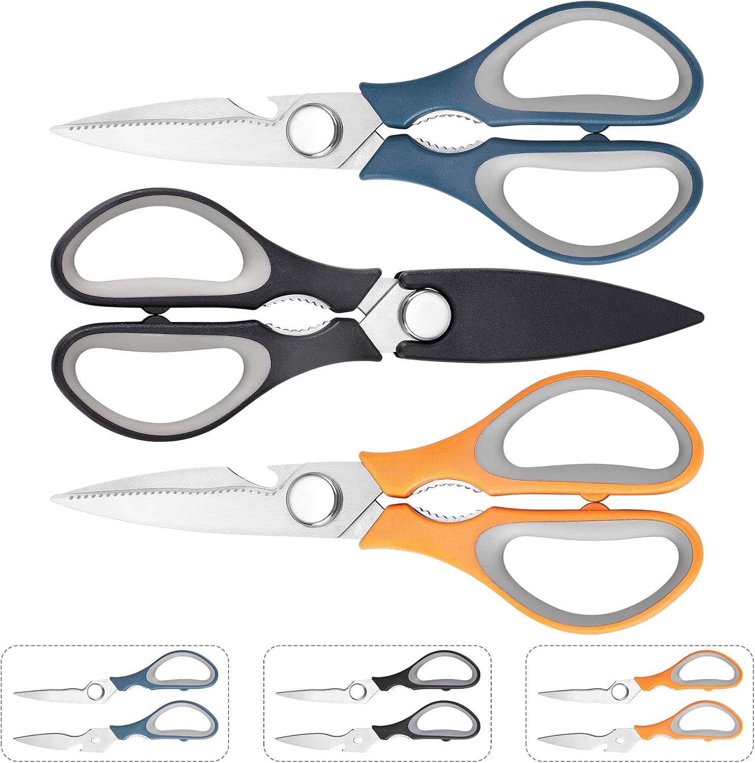 Kitchen Scissors All Purpose - Heavy Duty Stainless Steel Cooking Shears for Cutting Meat, Food, Fish 3 Pack
