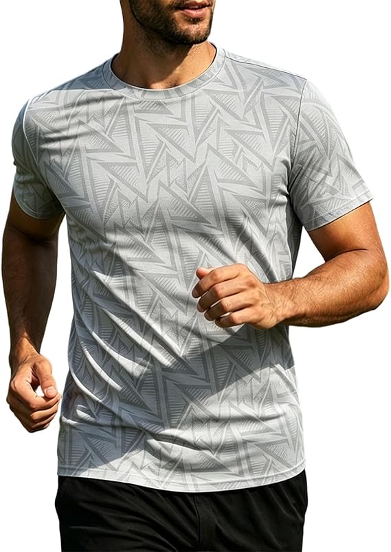 Men's Fashion Printed Tshirts Summer Short Sleeve Shirts Crewneck Basic Stretchy Casual Gym Running Tops Tee