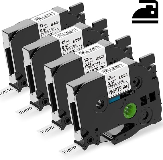 Fimax Tze FA231 Fabric Iron-on Clothing Label Tape Replace for Brother P Touch Fabric FA231 Tz Tape 12mm 0.47'' for PT-D210 PT-D400 PT-H100 PT-D200 PT-D600 Label Makers (Black on White,4PK)