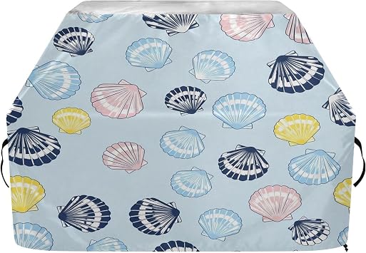 Blueangle Pastel Shells Grill Cover - 65" Heavy Duty Waterproof for BBQ/Gas Grills, Windproof Edges All Weather Protection