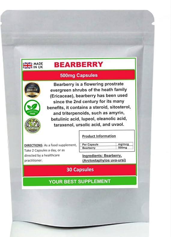 Bearberry Capsules 500mg- Pure (No Fillers or Additives) High Strength Uva Ursi (30)