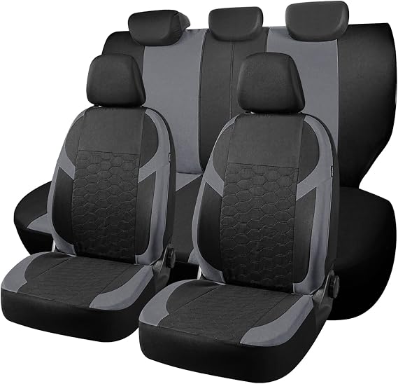 Universal Car Seat Covers Full Set For Ford Edge Fiesta Focus Ka+ plus Kuga Mondeo Puma，Durable Cloth Seat Protectors with Split Bench Back Seat Covers (Gray)