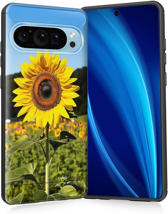 for Pixel 7 Case,Slim Thin Silicone Soft Flexible TPU Brushed Black Anti-Scratch Shockproof Protective Cover for Google Pixel 7,Blossoming Sunflower