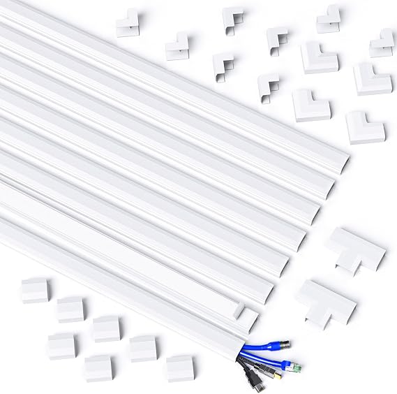 MUDEELA Cable Trunking, 8M Square Cable Cover, Self-Adhesive Hide Wires on Wall, Accessory Multipack, Cable Management Kit for Home Office - 8 X 1M Lengths, W30mm H17mm, White