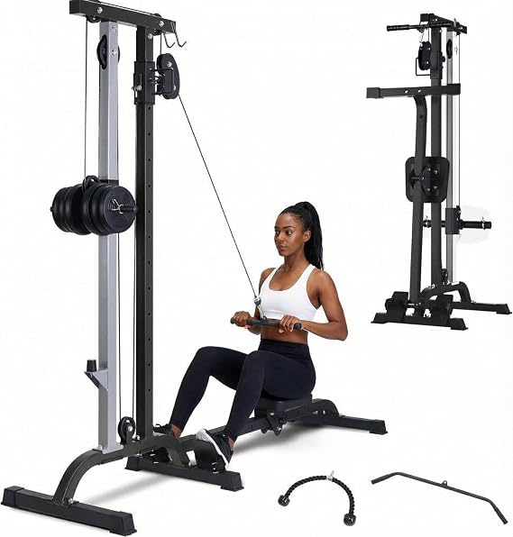 Wall Mounted Cable Crossover Machine for Home Gym, Adjustable Pulley System Strength Trainer, Multi-Grip Full-Body Workout Station, Foldable, 265 LB Capacity