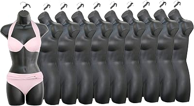 DisplayTown Female Mannequin Hip Long Torso Hollow Back Body Stackable Dress Form with Hanging Hook for Tshirt Display, Countertop, Craft Show, Photos and Design, S-M Clothing Size Black, Set of 10