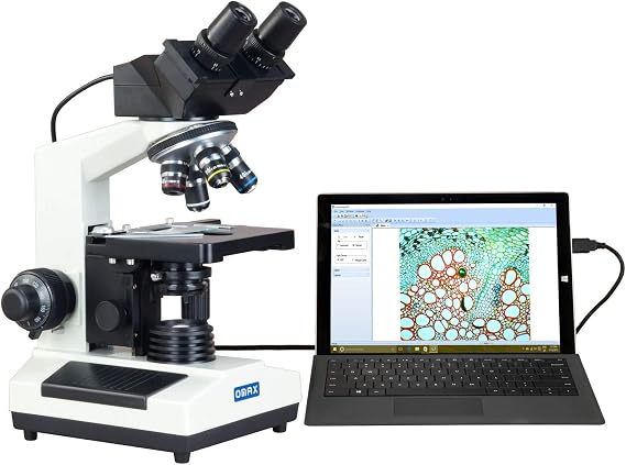 OMAX MD827S30 3MP Digital Integrated Microscope with Halogen Illumination - 40X-2000X Magnification - Compound Binocular Microscope - Ideal for Clinics, Vets & Classrooms