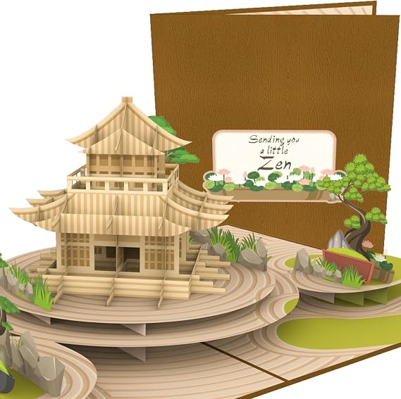 PopLife Japanese Zen Garden 3D Pop Up Card - Sending you a little ZEN Thank You Card, Get Well, Mother's Day, Valentine's Day, Sympathy, Surprise for a Gardener - For Mom, Dad, Sister, Grandma