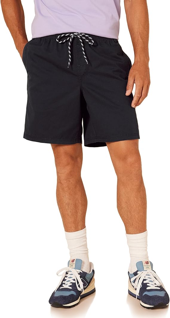 Amazon Essentials Men's Relaxed Fit 8" (20cm) Cotton Elasticated Waist Pull On Drawstring Walk Shorts