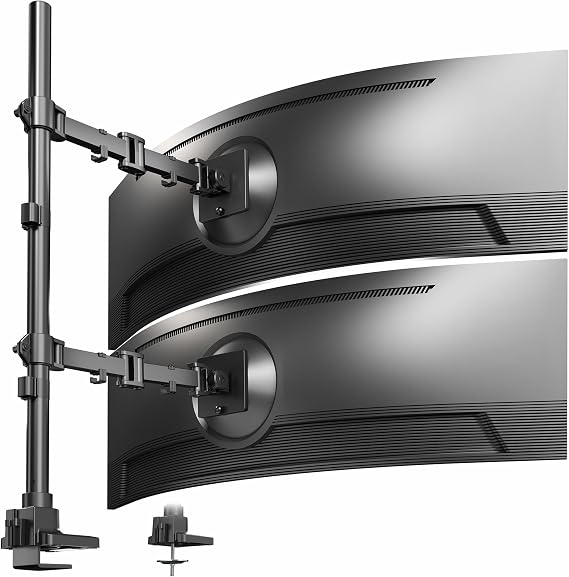 VIVO Dual Ultra-Wide Monitor Extra Tall Desk Mount for up to 49 inch Ultrawides, Clamp-on Adjustable Stand Holds 44 lbs per Screen, VESA up to 100x100mm, Black, STAND-V120T