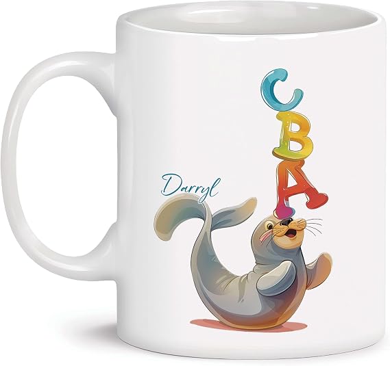 Ceramic Mug Multicoloured Coffee Cups Sea Dog Juggling The Alphabet ABC Kindergarten Animal Funny Tea Mugs for Celebration Men Tea 330Ml