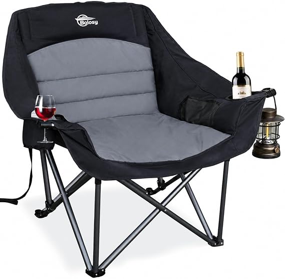 Oversized Camping Chairs for Adults Heavy Duty | XL Padded Camp Chairs Outdoor Folding Chair with Cup Holder for Camping Sports Beach Fishing Garden Lakeside, Supports 500lbs