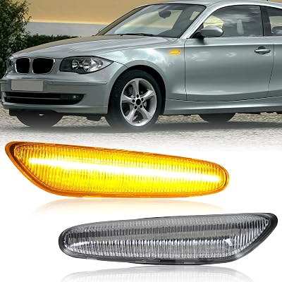 Front Sequential LED Side Marker Turn Signal Lights Compatible with 2003-2013 E60 E61 E90 E91 E92 E93 E81 E87 E82 E88 E83 X3 328i 325i 135i 128i 325xi Amber Light, Clear Lens