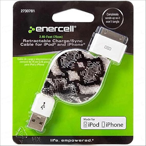 Snake USB Retractable Sync/Charge 2.46 Feet Data Cable USB Charger for 30-Pin iPad 2 3 iPhone 3G 3GS 4 4S iPod Touch Classic Video Nano