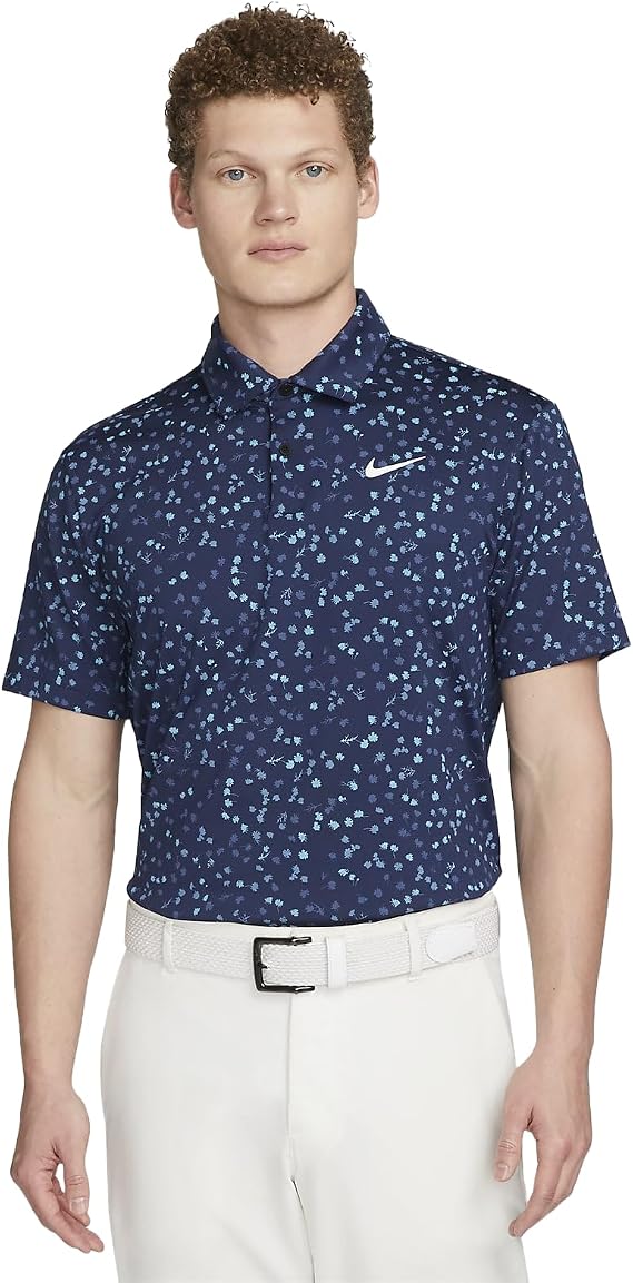 Nike Dri-FIT Tour Men's Floral Golf Polo Shirt, Midnight Navy/White, Medium