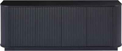 Sideboard Storage Cabinet TV Stand with Wave Pattern Buffet Cabinet Wooden Vertical Striped Cabinet for Kitchen,Bedroom,Entryway.-Black