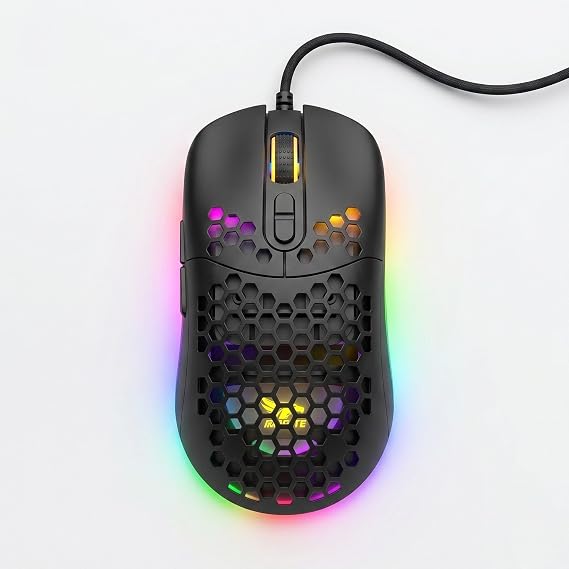 Kablolu RGB Gaming Mouse, 12800 DPI, 69g Ultra Hafif, Petek Gövde, 5 Milyon Tıklama Ömürlü, Instant 825 Optik Sensör, Örgü Kablolu Oyuncu Mouse MO-18 (Siyah)
