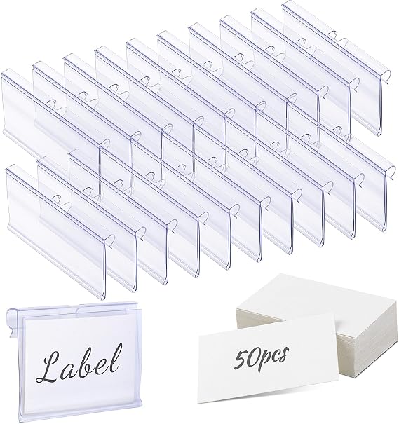 Meetory 50 PCS Clear Plastic Label Holders for Wire Shelf Retail Price Label Merchandise Sign Display Holder(6cm x 4cm)