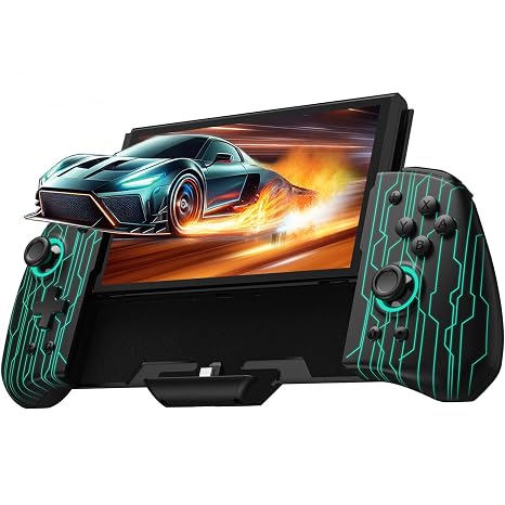 Schalter-Controller kompatibel mit Switch/OLED Luminpad ergonomischer Schalter Handheld-Controller einteiliger Joypad-Ersatz 7 LED-Farben/Turbo/Mapping – Schwarz (Blau)