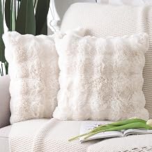 Madizz Pack of 2 Thick Plush Faux Wool Cushion Covers 40x40 cm Cream Soft Neutral Decorative Throw Pillow Covers Accent Boho Pillowcases for Couch Sofa Bedroom Pillow Shell