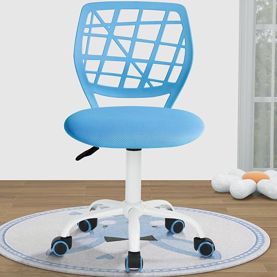 FurnitureR Kids Study Chair, Adjustable Swivel Task Chair with Soft Mesh Seat & Creative Low-Back Design, Smooth Wheels, Desk Chair for Children & Teens A Thoughtful Everyday Gift, Light Blue