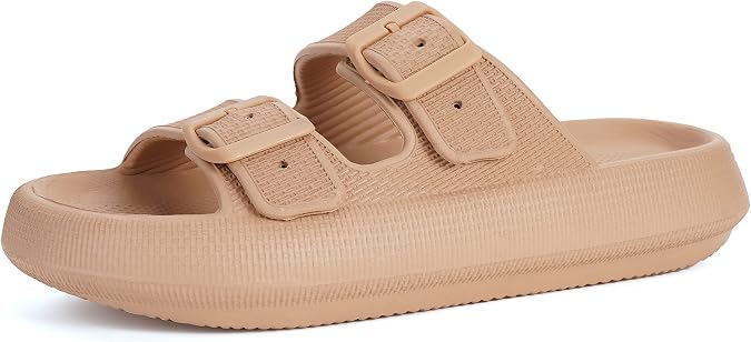 BRONAX Pillow Slippers for Men and Women Adjustable Buckle Slides Y15 | Cushioned Thick Sole, Lightweight EVA Sandals, Quick Drying for Bathroom, Beach, Pool, Shower, Outdoor