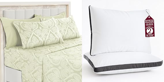 LUX Decor Paisley Full Sheet Set + 2 Queen Gusseted Pillows 6 Piece Ultra-Soft Microfiber Bed Sheets with Flat Sheet, 16 Inch Deep Pocket & 4 Pillowcases, Breathable, Oeko-TEX Ivory