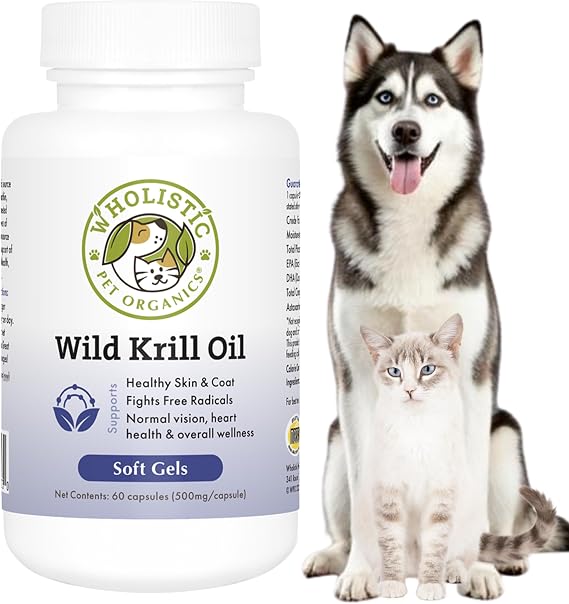 Omega 3 for Dogs and Cats - 60 Krill Oil Soft Gels for Pets | Supports Skin and Coat, Normal Vision, Heart Health, and Overall Wellness - Krill Oil for Dogs and Cats