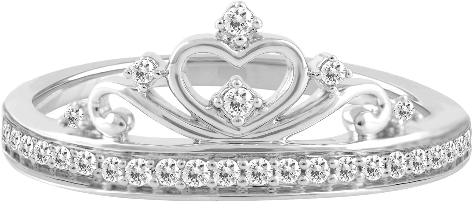 14k White Gold 0.16 Cttw Diamond Crown Ring (0.16 Cttw, I-J Color, I2-I3 Clarity) Princess Crown Ring For Women