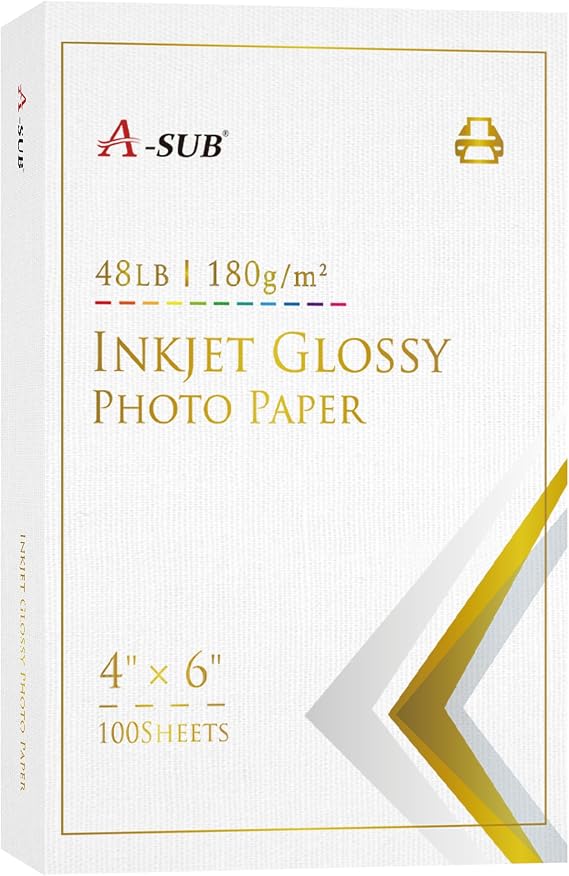 A-SUB Glossy Photo Paper 4x6 inch, Warm White 100 Sheets