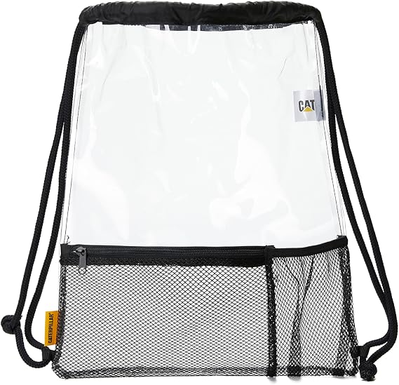 Caterpillar Clear Drawstring Bag with Mesh Pocket, Transparent String Bag for Gym Travel/working/shopping, Short Trip Party