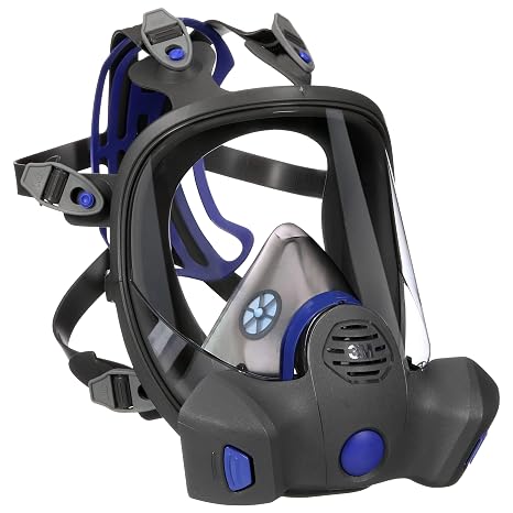 3M Secure Click Full Face Reusable Respirator with Large Lens, Speaking Diaphragm and Push Button Seal Check, FF-802, Painting, Sanding, Chemical Clean-up, Sawing, Medium