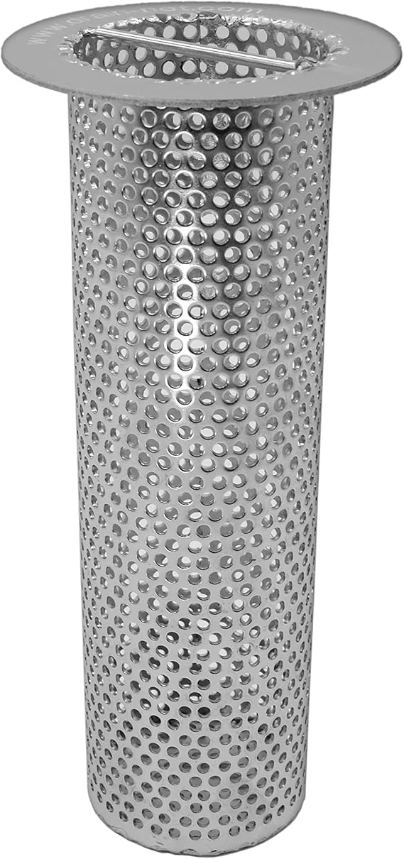 3" Commercial Floor Drain Strainer, 8" Tall, Perforated Stainless Steel