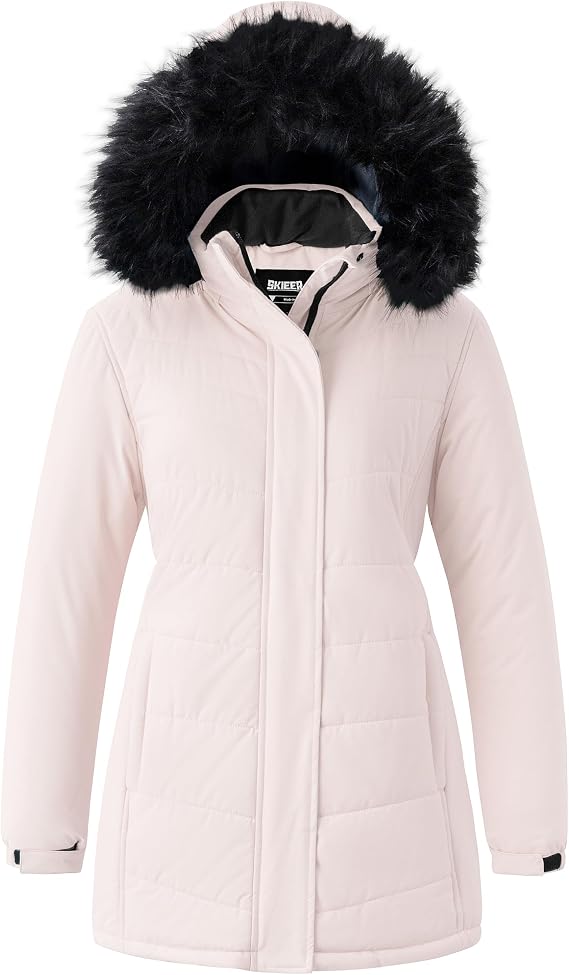 Skieer Women's Waterproof Ski Jacket Windproof Winter Coat Thick Snow Parka | Removable Hood, 10000mm Waterproof, 4 Pockets, Recycled Fabric, Adjustable Cuffs, Sturdy Zipper, Skiing, Snowboarding