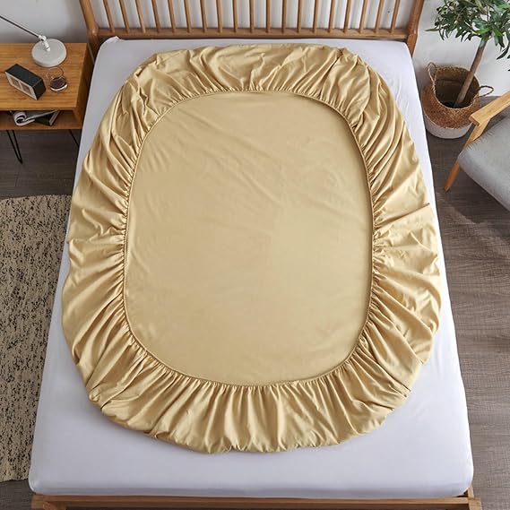 Fitted Sheets King, Cotton Solid Color Bedding Fitted Sheet Mattress Protector, Camel-Thin, C-King (79 x 71)