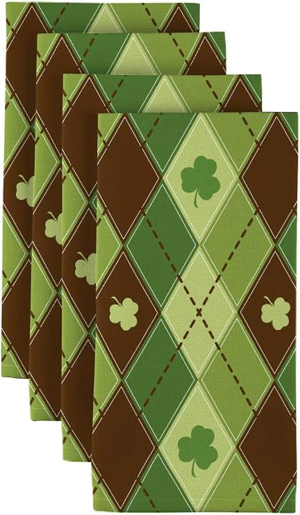 Milliken Lucky Green Shamrock Argyle Dinner Napkins - Set of 12