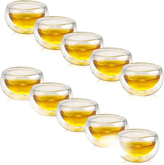 Double-walled Borosilicate Glass Tiny Teacups Each Holds 2 Oz/60ml (10 PCS)