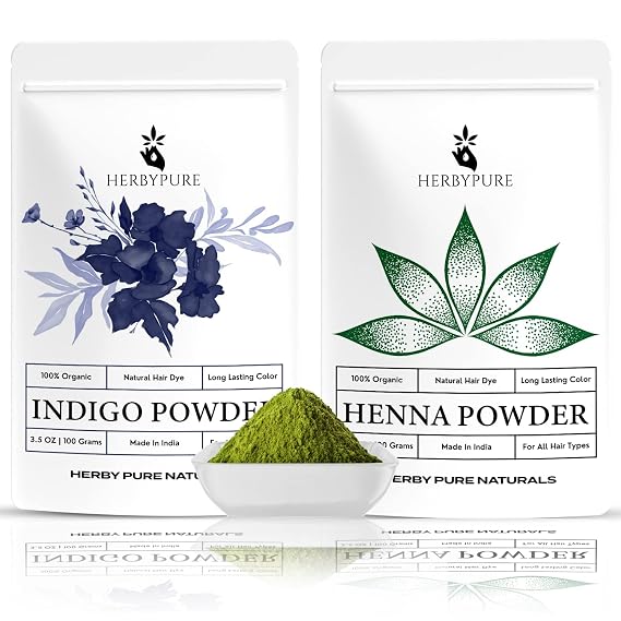 Verem 100% Pure & Natural Organic Indigo & Henna Powder Combo | Black Hair Color Pack | 100G Indigo + 100G Henna