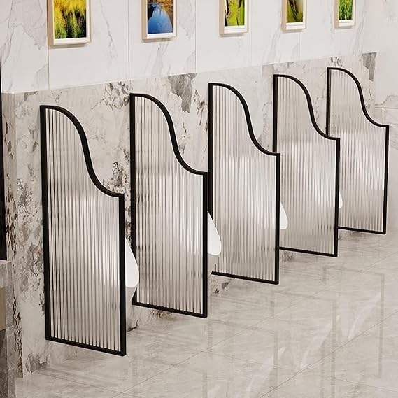 Urinal Screen Toilet Partition, Urinal Partition Wall-Mounted Men Urinal Privacy Screen, Translucent Glass Panels Partition Protection Screen (Bianco Partition*3) (Black Partition*2)