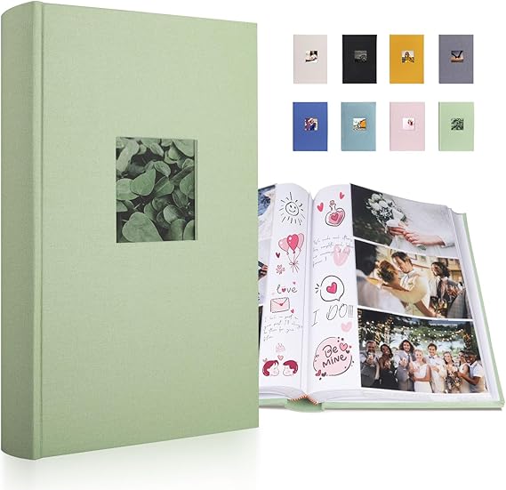 1DOT2 Photo Album 4x6 With Writing Space, Holds 300 Photos, Sage Green