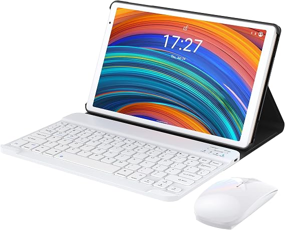 10.1" Octa-Core Tablet, 4GB RAM, 64GB Storage, Android 10 Tablet with Keyboard, 1920x1200 FHD Display, 8MP Rear Camera, 5G WiFi, 1.8GHz Processer, Bluetooth 5.0, GPS, Face ID, Gold
